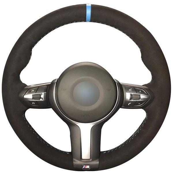 

hand sewing custom black suede light blue marker steering wheel cover for bmw m4 m5 f12 f13 m6 f85 x5 m f86