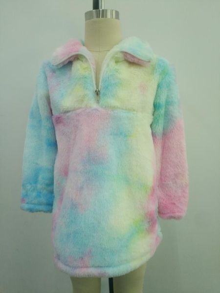 

girls fashion tie-dye jacket children sherpas winter warm design, White