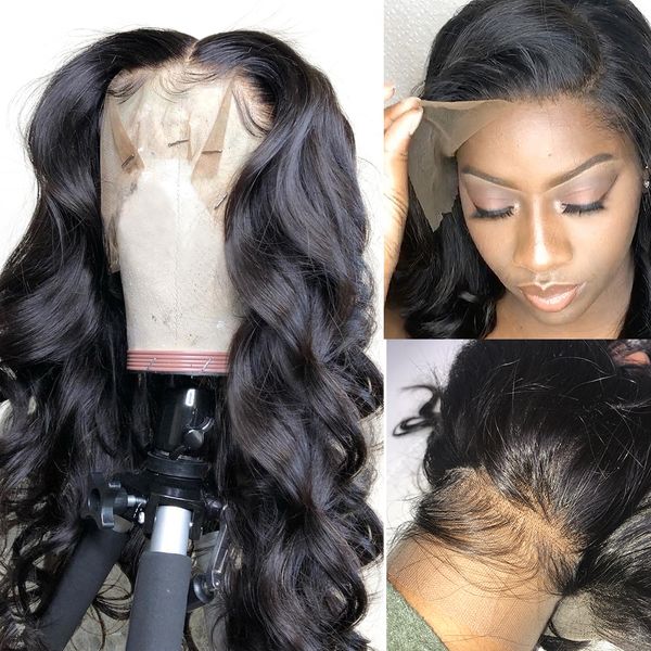 

360 lace frontal wig body wave lace frontal human hair wigs brazilian 360 lace wig pre plucked with baby hair, Black