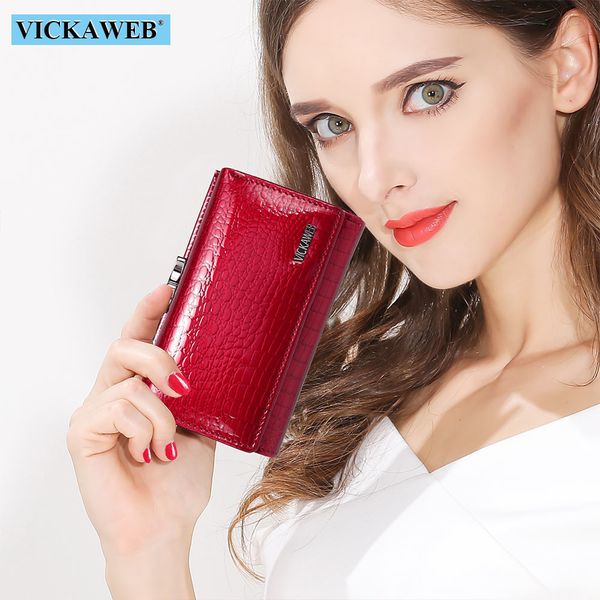 

vickaweb mini women purses alligator hasp ladies wallets purse woman fashion short genuine leather wallet women small wallet y190701, Red;black