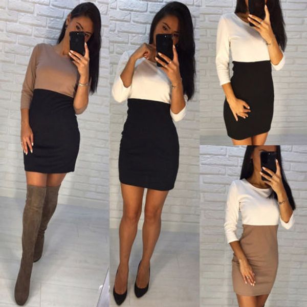 

women ladies fashion bodycon dresses evening casual party club cotton splice pencil club mini dress