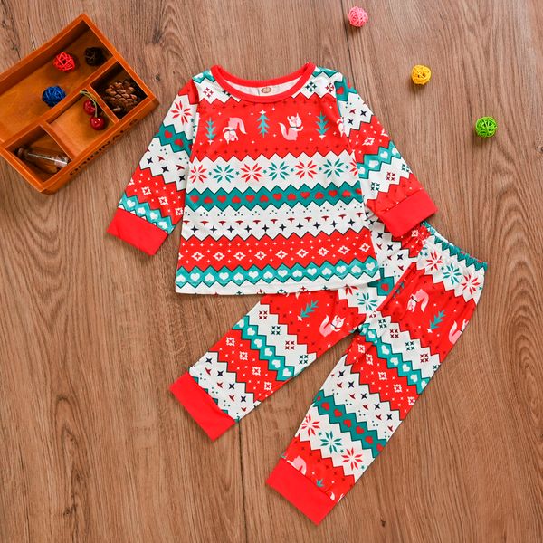 

toddler and baby boy girl winter christmas clothes fashion cartoon print +ruched pants christmas pajamas outfit set, White