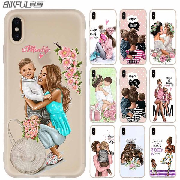 

phone cases silicone soft cover for iphone xi r 2019 x xs max xr 6 6s 7 8 plus 5 4s se brown hair baby mom girl