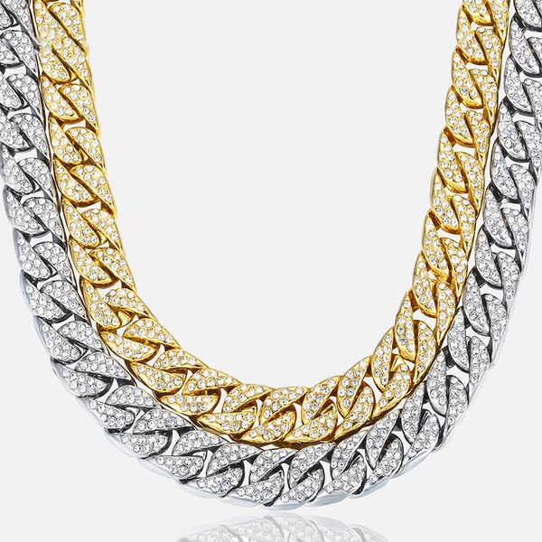 

14 мм Мужское Ожерелье Майами Снаряженная Кубинская Цепочка Золото Серебро Хип-Хо