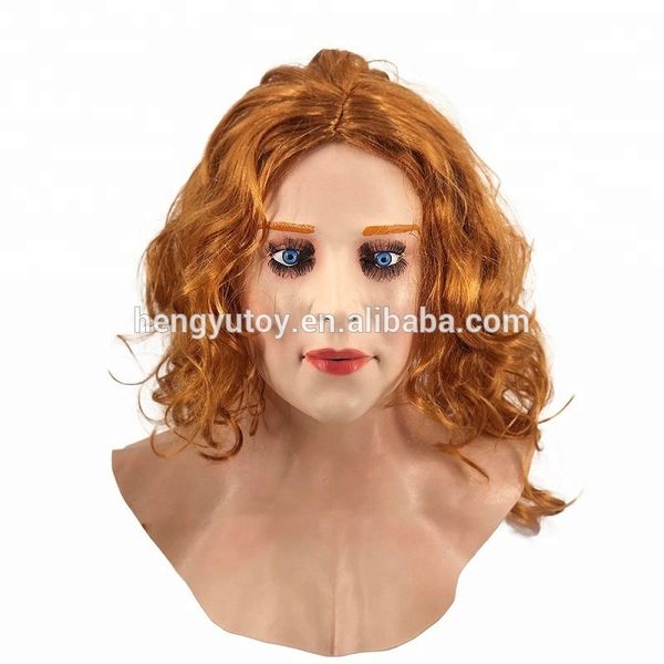 

2019 new fashion halloween latex women crossdress face mask real scarlet female woman face crossdressing sissy mask fancy dress up