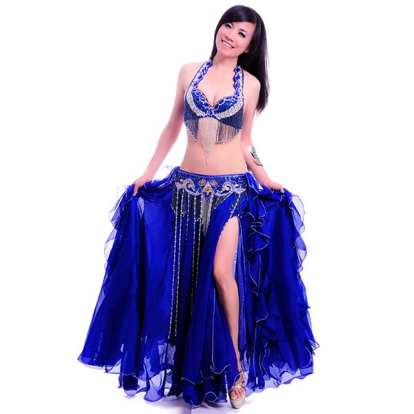 Mulheres Barriga Dança Traje Profissional Desempenho Bellydance Outfit Brasil Cinto Saia Set Oriental Beads Trajes Dancewear