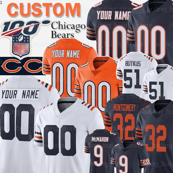 

custom bear 32 david montgomery jerseys 75 kyle long chicago 9 jim mcmahon mike singletary butkus burton gabriel goldman jersey, Black;red