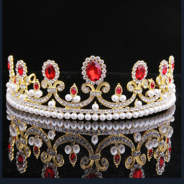 

luxury austrian pageant rhinestone pearls tiara crown wed bridal prom 3 color head piece royal tiara chinese hair accessories, Golden;white
