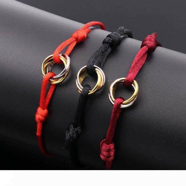 

fashion love charm bracelets red string handcrafted macrame rope bangles cube micro three circle zircon love bracelet woman man jewelry, Golden;silver