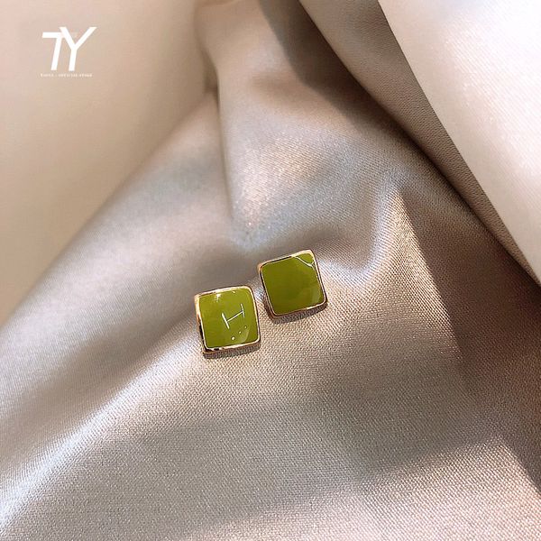 

2020 new classic geometric elements earrings personality butter green square stud earrings fashion korean jewelry small, Golden;silver