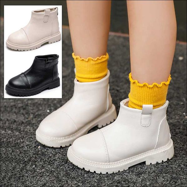

martin boots girls children warm bootee winter 2019 fashion zip pu ankle boot kids warm shoes boys footwear black beige 13, Black;grey