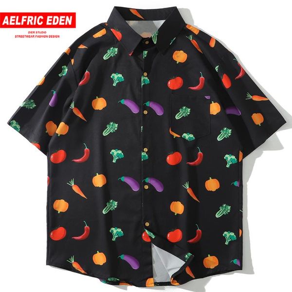

aelfric eden 2020 summer hip hop carrot vegetable print shirts men loose shirts streetwear short sleeve hawaii beach shirt, White;black