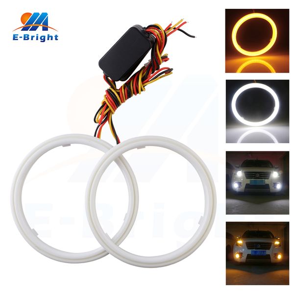 

1 pair white yellow led halo ring angel eyes headlight cob 12v car daytime running light signal lamps 60mm 70mm 80mm 90mm 100mm