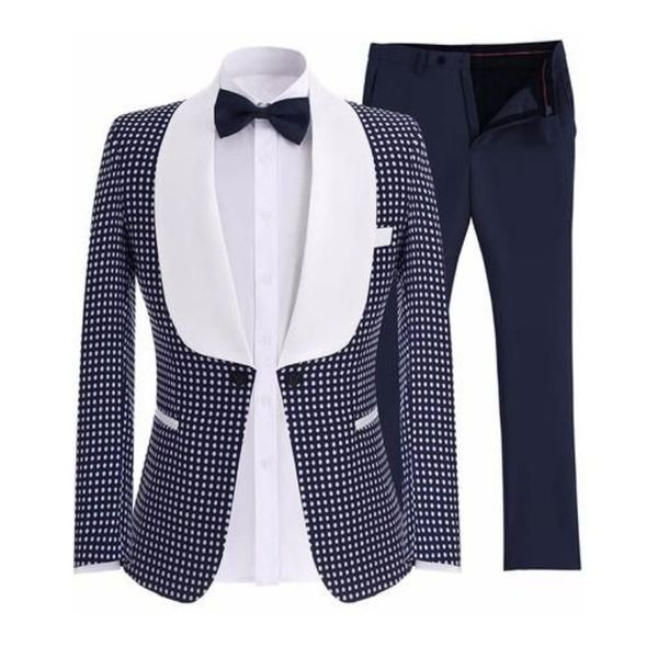 

blue damier check groom tuxedos double brested groomsmen suits formal men suit for prom (jacket+pants+bow), Black;gray