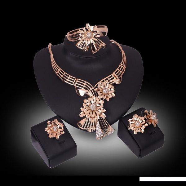 

ювелирные наборы браслеты кольца серьги ожерелья роскошные rhinestone 18k позолоченный сплав свадебные цветы ювелирные изделия 4-piece set о, Slivery;golden