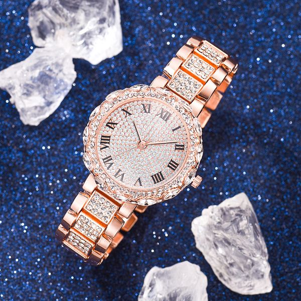 

2019 new full of diamond fashion watch classic atmospheric womens steel watch casual quartz watches wholesale, Slivery;brown