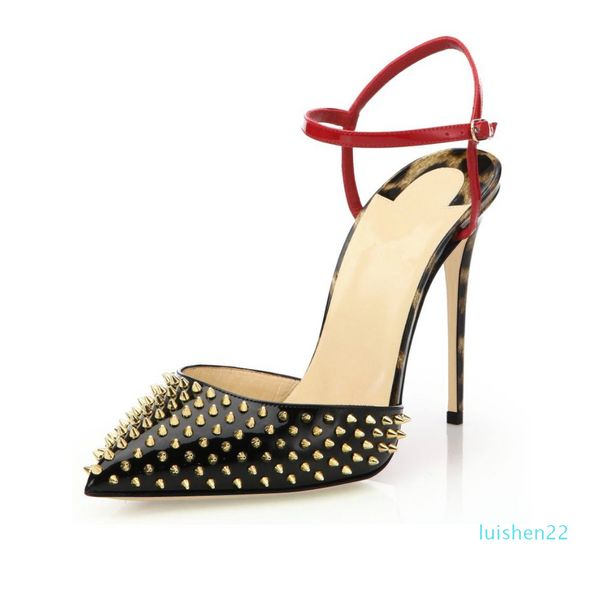 

zandina womens ladies fashion handmade 10cm rivets spikes slingback high heel sandals party evening dressing stiletto shoes l22, Black