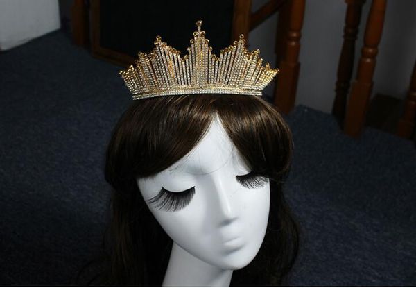 

baroque bride headpieces golden crown headdress korean atmospheric rhinestone wedding crown dinner annual hair tiara accessories, Silver
