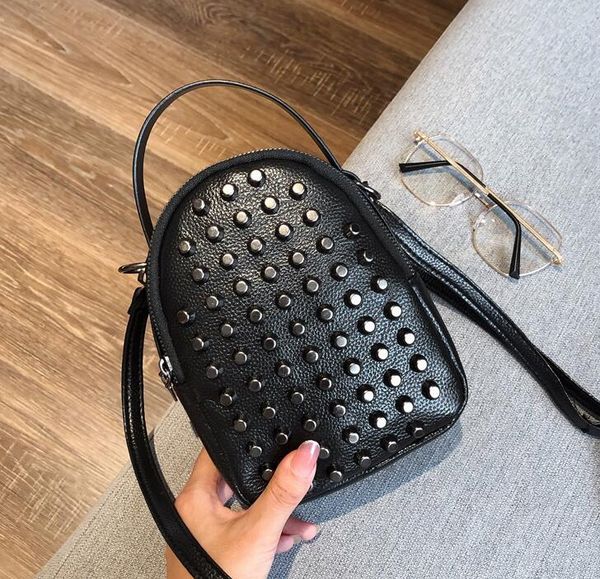 

designer women mini rivet bucket single shoulder bag luxury girl small crossbody bag fashion rivet handbag high quality