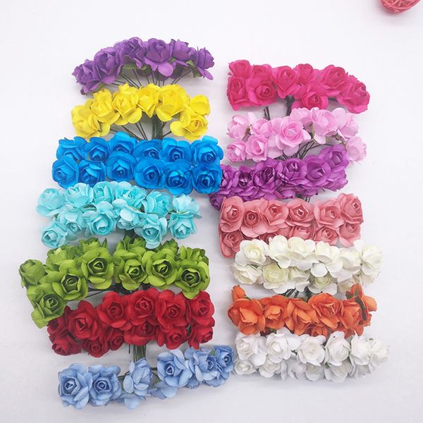 

72pcs/lot 2cm diameter artificial paper flower head mini multicolor rose bouquet for scrapbooking wedding party decoration