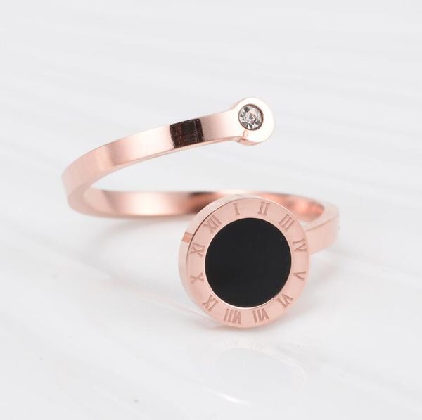 

fashion 316 stainless steel roman numerals & mop open ring surgical titanium steel flexible ring high polished ip rose gold women ring