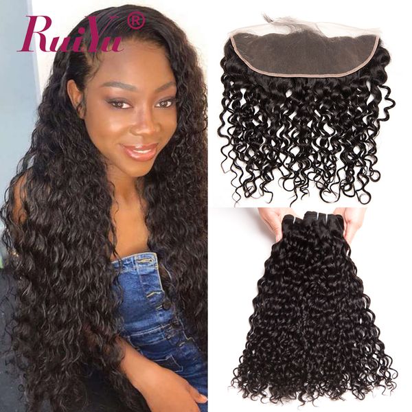 

water wave bundles with frontal peruvian kinky straight human hair 3 bundles with closure 13x4 lace frontal closure with hair extensions, Black;brown
