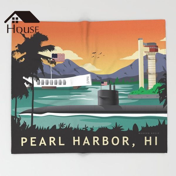 

bighouses throw blanket pearl harbor hi - retro submarine travel poster throw blanket warm microfiber