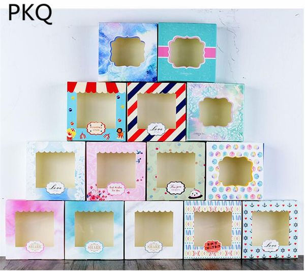 

20pcs 14.3x14.3x3.7cm 13 styles beautiful cookies biscuit cake package paper box with pvc plastic window gift toy display box