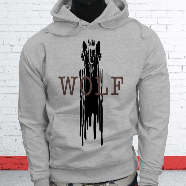 

animal zoo alaska moon wild coyote pup wild wolf mens gray hoodie, Black
