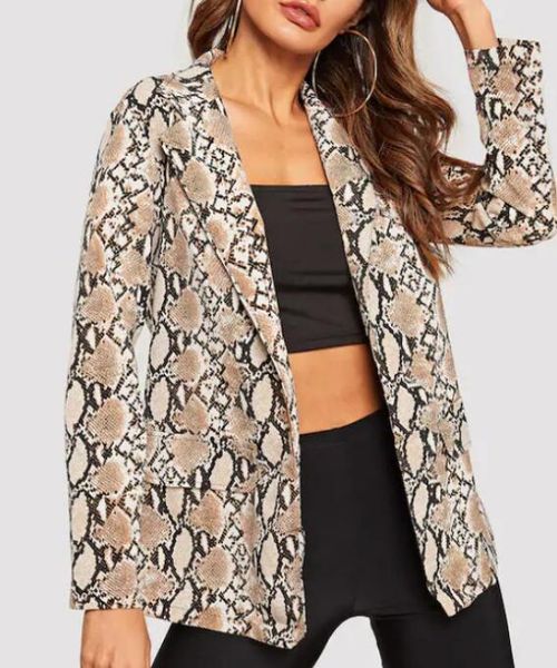 

women blazer snake print long sleeve suit coat bikerjacket outwear women's snake print blazer women's suit women, White;black
