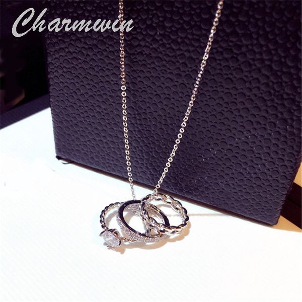 

charmwin new fashion short neckalces for women clavicle necklaces rhinestone round circle pendant necklace women pn0362, Silver