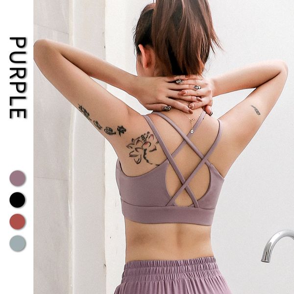 

woman sports underwear yoga fitness vest shockproof running without steel ring cross beauty back strap yoga bra sports bras, White;black