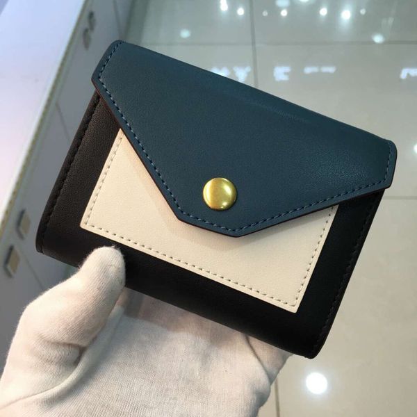 

конверт цвет-соответствующий конверт трехкратный женский короткий бумажник гладкая телячья кожа тройной складной многофункциональный цвет-со, Red;black