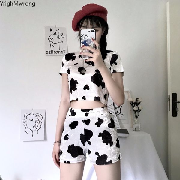 

lolita cute graffiti dot cow graphic velvet slim women bandage skinny high waist short mini skirt korean gothic summer 2020, Black