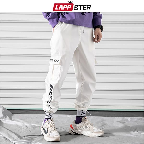 

lappster men streetwear joggers pants 2019 hip hop summer cargo pants fashions white casual sweat mens track trousers, Black