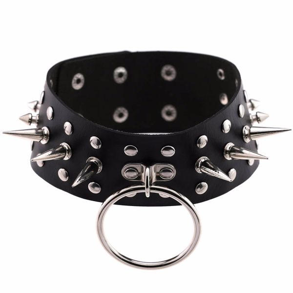 

non mainstream punk cool oversized rivet o round choker bondage exaggerated necklace neckband collar, Silver