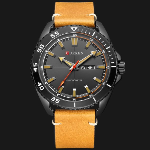 

curren new fashion leather strap men watches creative dial business wristwatch week and date quartz male clock reloj hombre, Slivery;brown