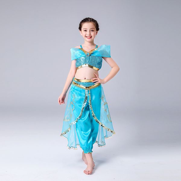 

christmas cosplay costume children's kids dress aladdin's lamp jasmine princess girl dresses role costumes two-piece stage dance w, Black;red