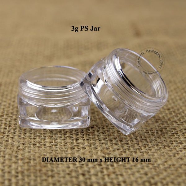 100 шт. / Лот Оптовая продажа 3G PS Cream Jar Cosmetic 3ML упаковочный грамп теней для теней для век для лица макияж контейнер пластиковый банок пустой горшок