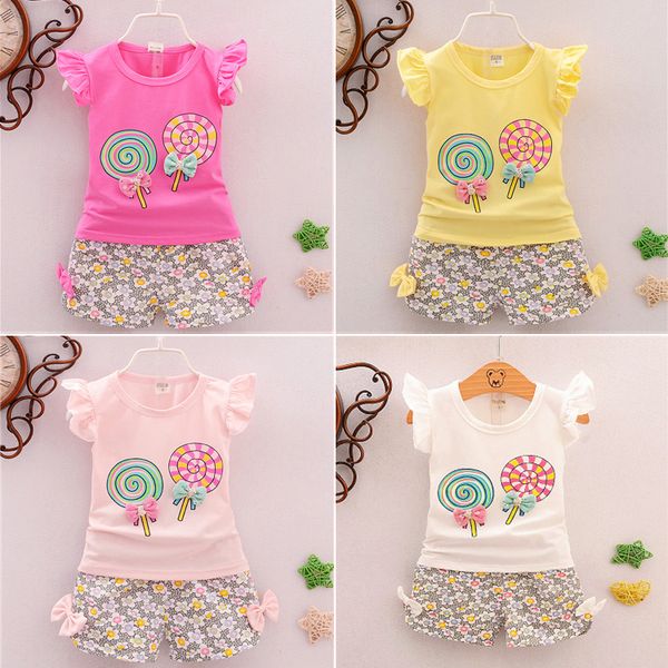 

summer girls t-shirt + pants 2 piece sets 4 colors baby girl kids clothes kids designer clothes candy bowknot sleeveless t-shirt dhl jy126, White