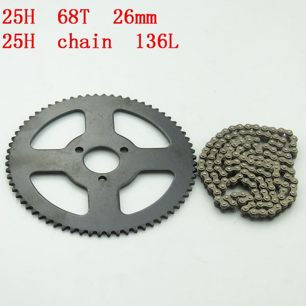 

25h 68t tooth 29mm rear sprocket + 25h chain 136l links for 2 stroke 47cc 49cc mini moto pocket bike atv quad