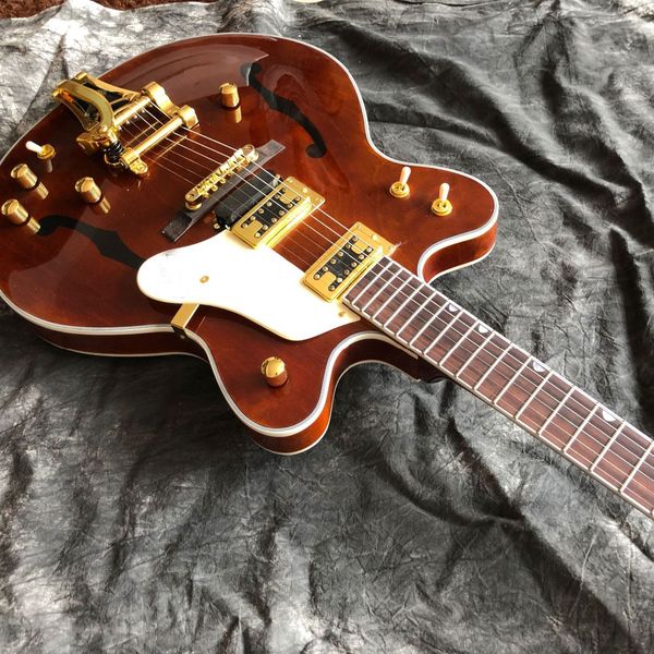 

semi hollow body jazz electric guitar with gold color hardware rosewood fingerboard