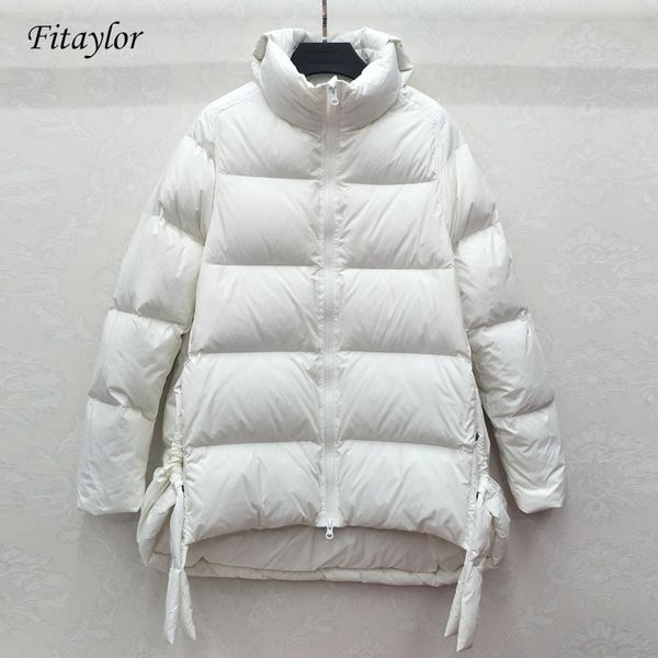 

fitaylor new winter turtleneck ultra light down jacket women slim white duck down coat parkas female warm parkas loose outwear, Black