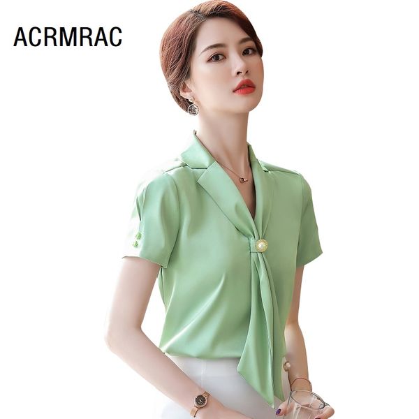 

women shirt slim summer short sleeve v-neck shirt formal blouses & shirts woman 661, White