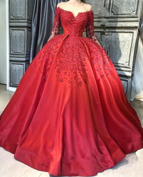 

elegant red plus size ball gown quinceanera dresses long sleeve prom dresses with pearls lace applique formal dress evening gowns, Blue;red