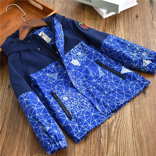 

2020 весна осень повседневная мальчики пальто водонепроницаемая геометрическая печати мальчиков куртки детей верхняя одежда детская костюмы, Blue;gray