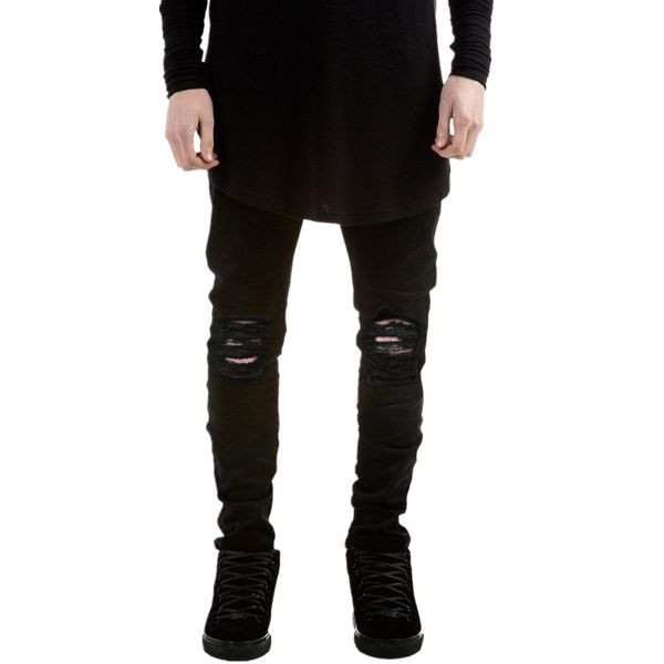 

high street проблемные мужские брюки джинсы хип-хоп рок streetwear черный белый разорванные джинсы мужчины натяжные узкие джинсовые брюки, Blue