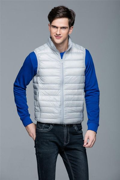

2019 90% white duck down men vest gielt casual waistcoat spring autumn light down jacket male, Black