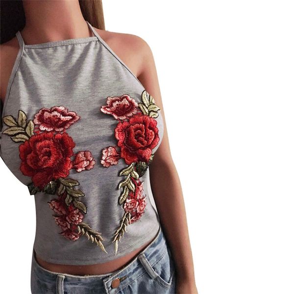 

2019 new arrival summer camis women fashion bare appliques rose sleeveless tanks camis vest #0314 a2#, White