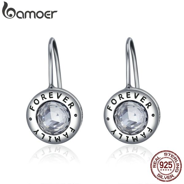 

bamoer genuine 925 sterling silver family forever cz drop earrings women fashion fashion earrings silver jewelry brincos sce219